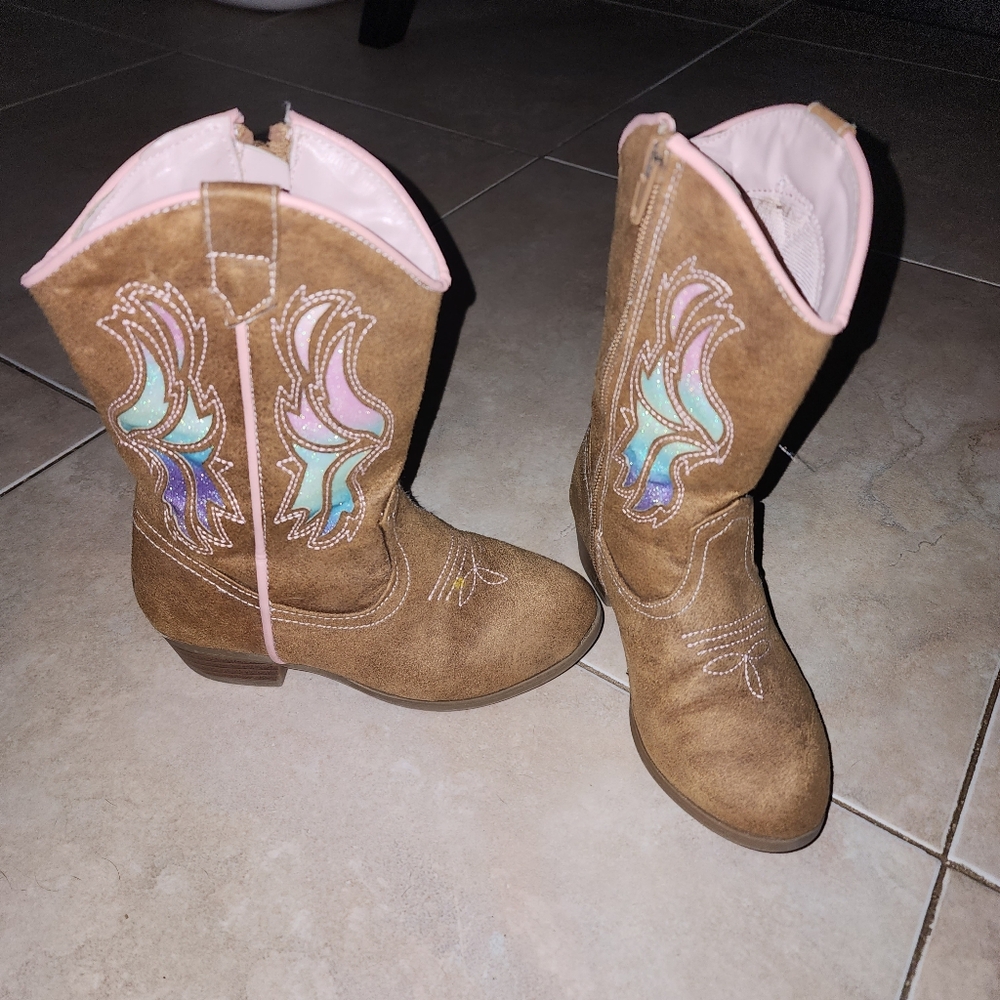 Sold Girls Magellan Brown Cowboy Boots with Colorful Embroidery